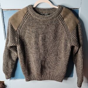 WoolOvers Men's British Wool Shooting Sweater with Suede Accents
